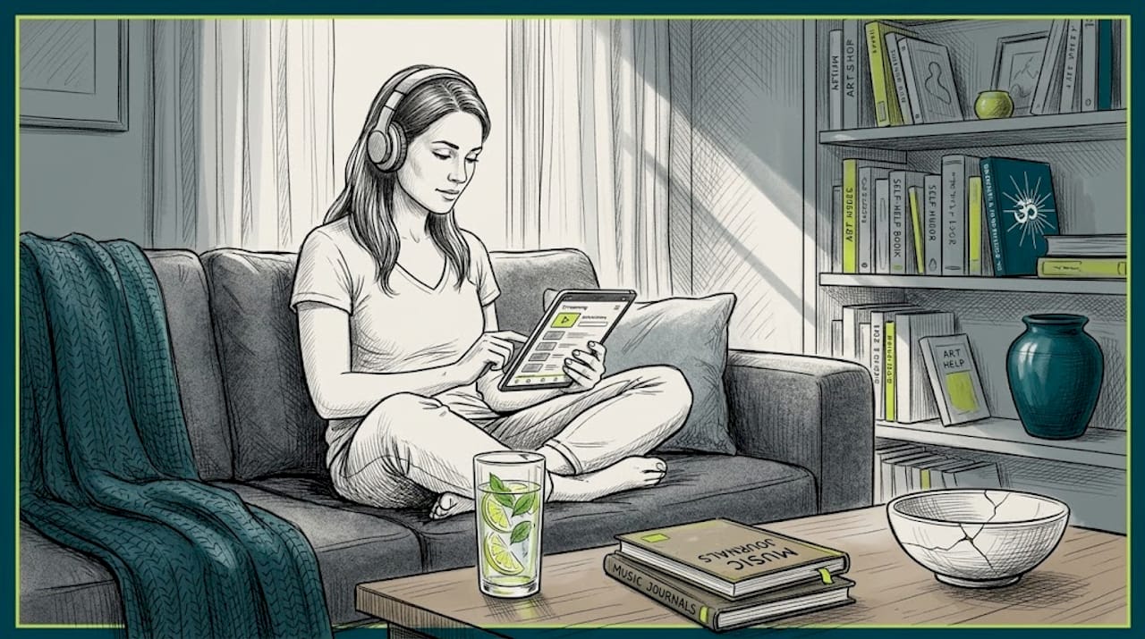 Woman listening to orchestral music at home