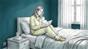 Woman journaling as sleep checklist routine
