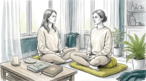 Woman meditating in a calm home space