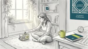 Woman preparing therapeutic soundscape at home