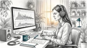 Scientist analyzing soundscape data in lab