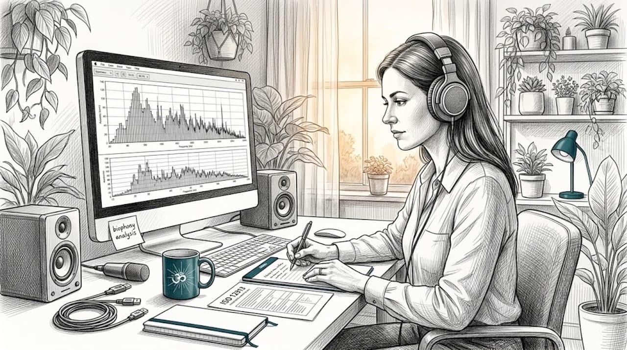Scientist analyzing soundscape data in lab