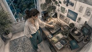 Composer working on restorative yoga music