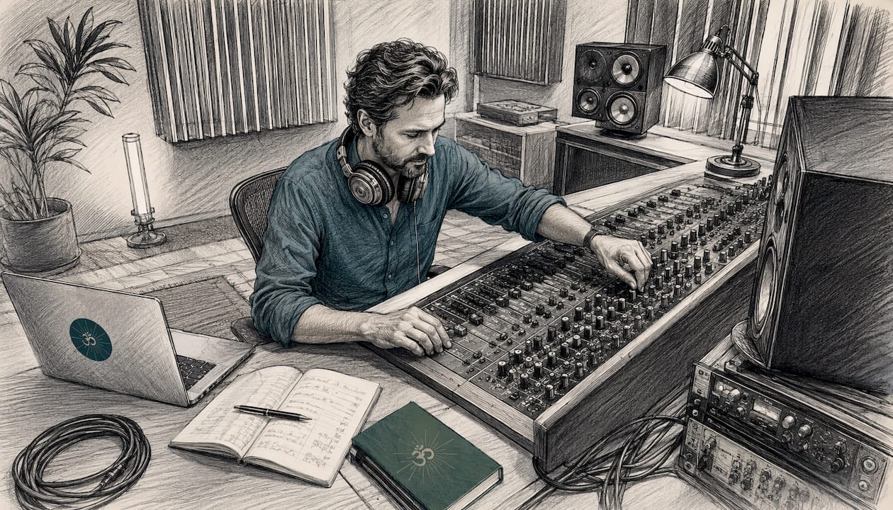 Healing frequencies for meditation and wellness: your guide 1 Sound producer adjusting mixing console in studio