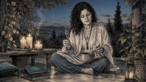 Woman preparing 528 Hz healing ritual