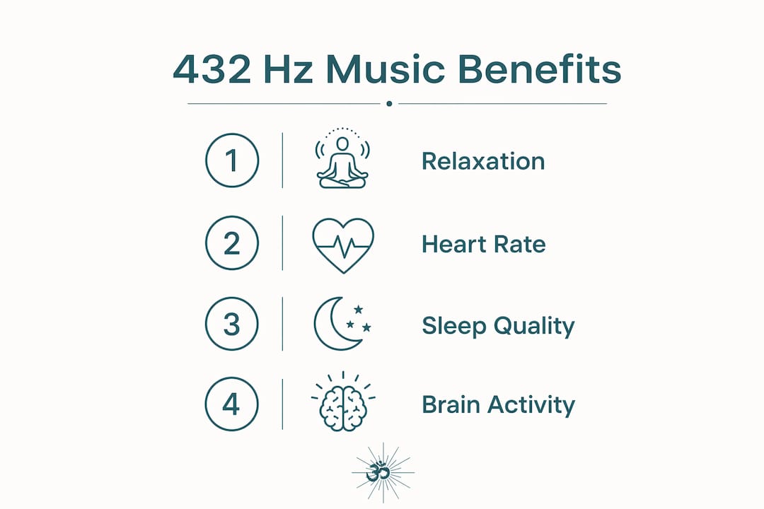 432 frequency: your guide to healing sound and meditation 2 Infographic showing key benefits of 432 Hz music