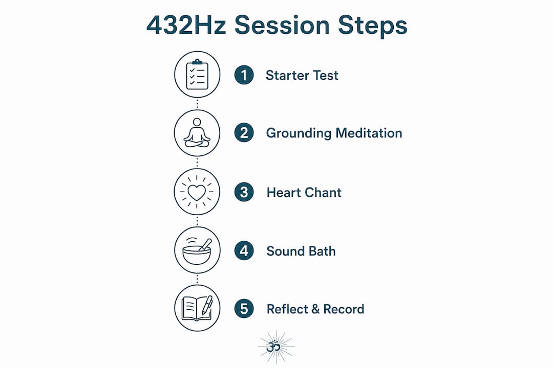 How to use 432Hz music spiritually: practical guide 2 Infographic showing 432Hz session step templates