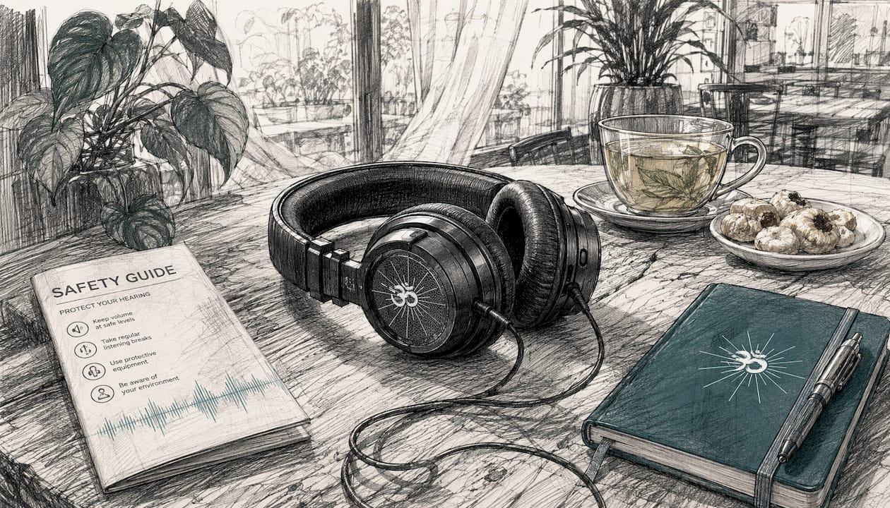 Binaural beats danger: what you need to know 2 Headphones with safety instructions on desk