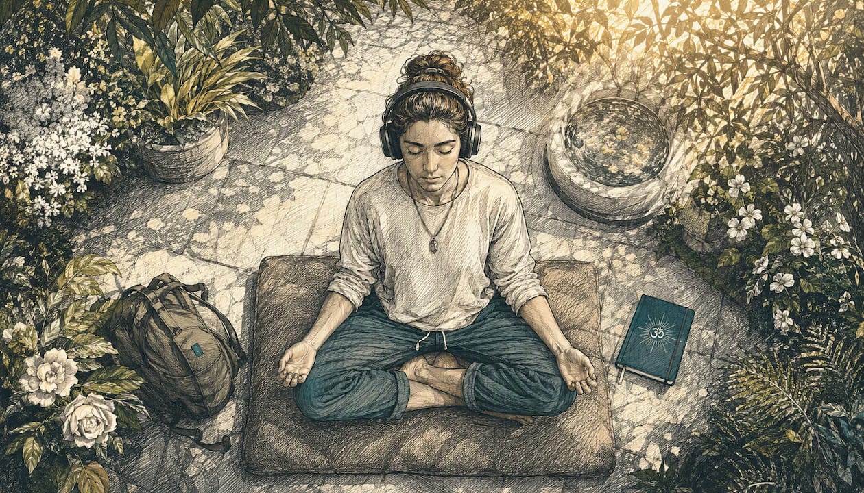 Earth frequency 7.83 Hz: science and how to use it 3 Person meditating with headphones at home