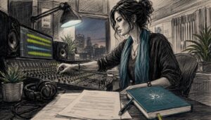 Woman adjusting ambient sound mixer