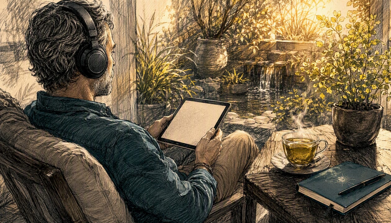 Zenmix.io alternatives: sleep, focus or pro licences 3 Man wearing headphones using tablet