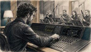 Orchestrale Aufnahmesitzung im Mischstudio