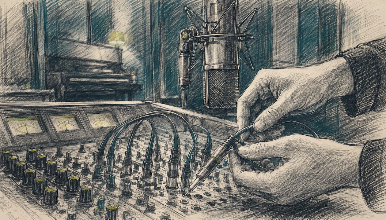 Music therapy session licensing in the UK: what to do now 1 Studio hands adjusting microphone cables