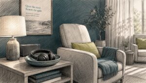 Clinic waiting room with ambient music setup