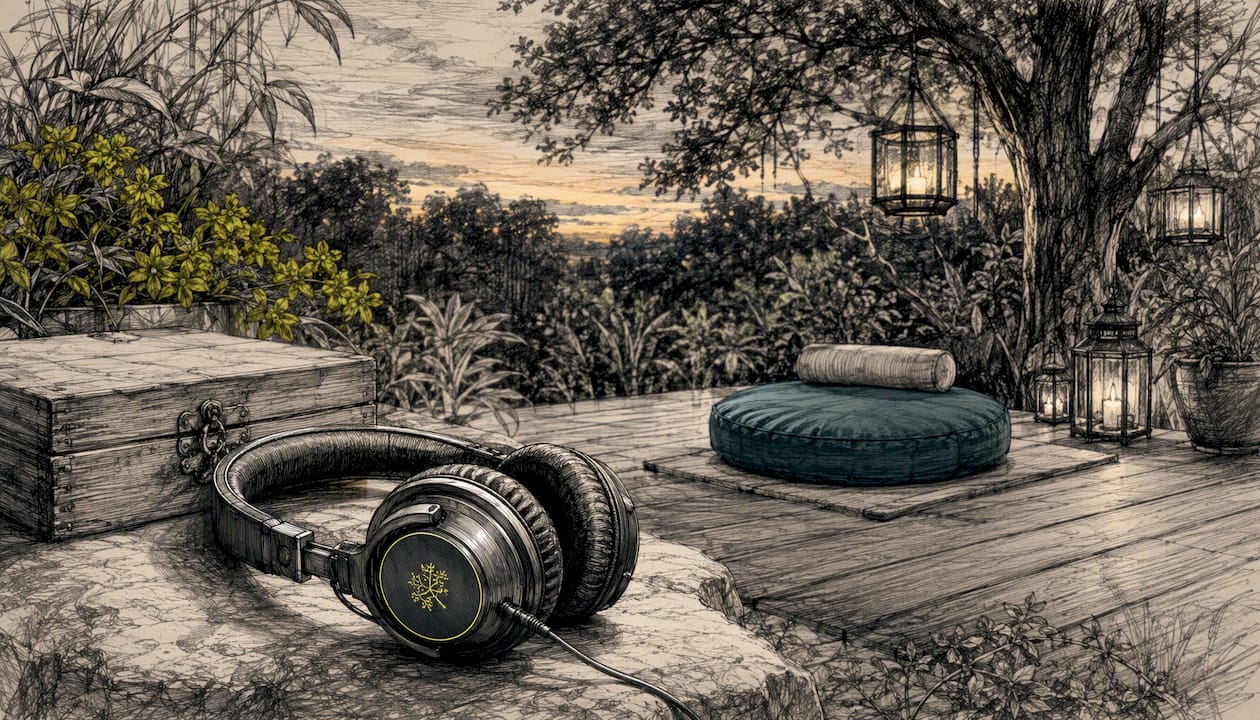Headphones and meditation room setup