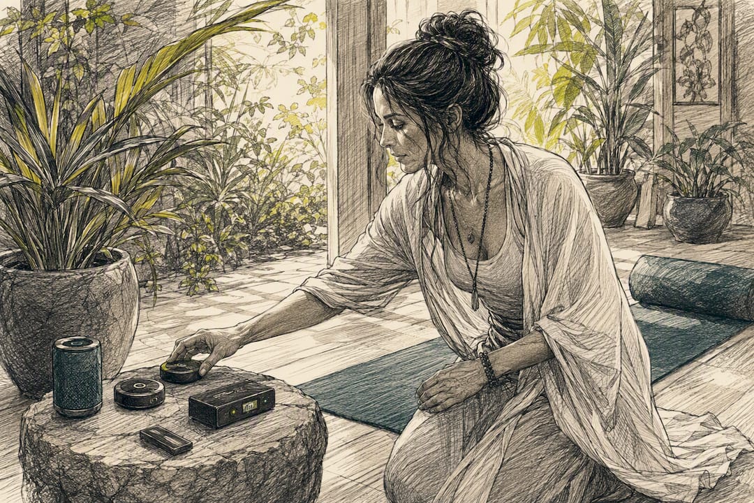 What does meditation music actually cost in 2026? 2 Yoga teacher selecting meditation music CD