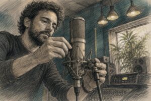 Recording studio microphone setup for meditation music