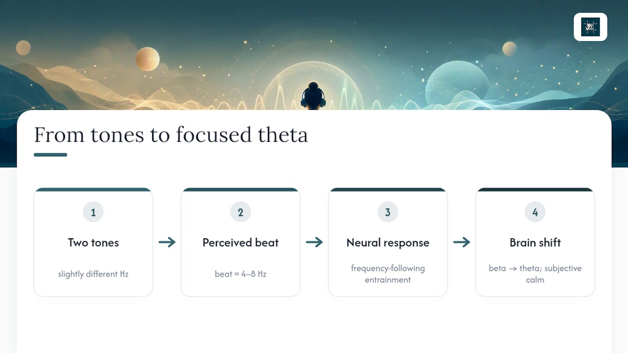 Diagram of binaural beats influencing brainwaves
