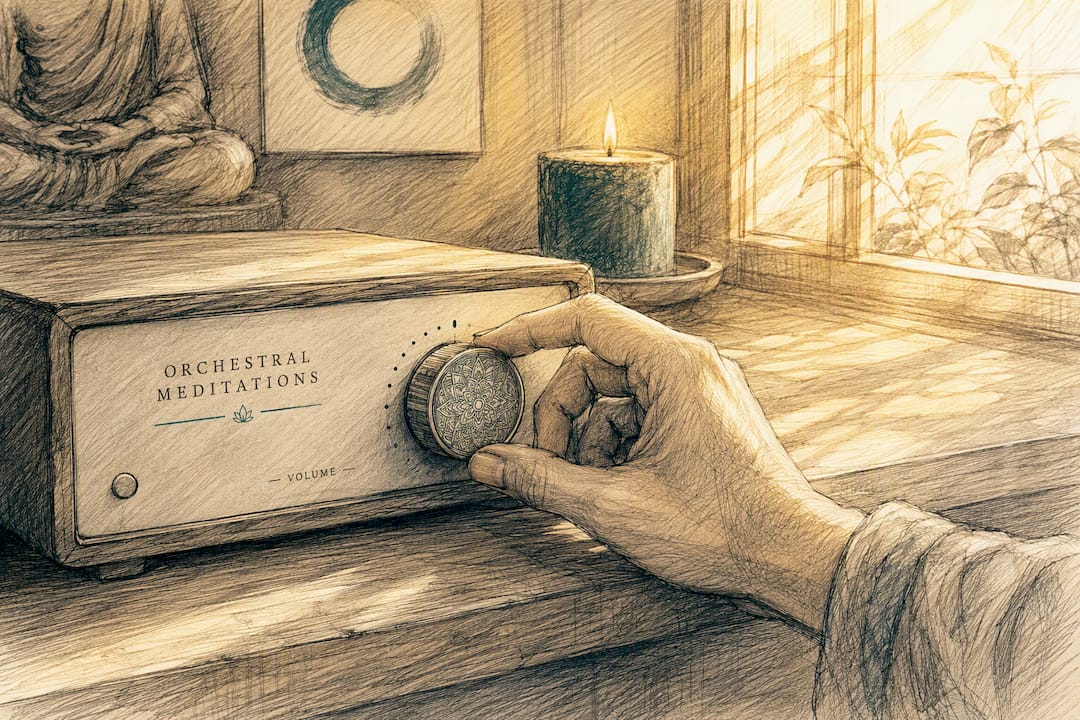 Hand adjusting volume knob in meditation room