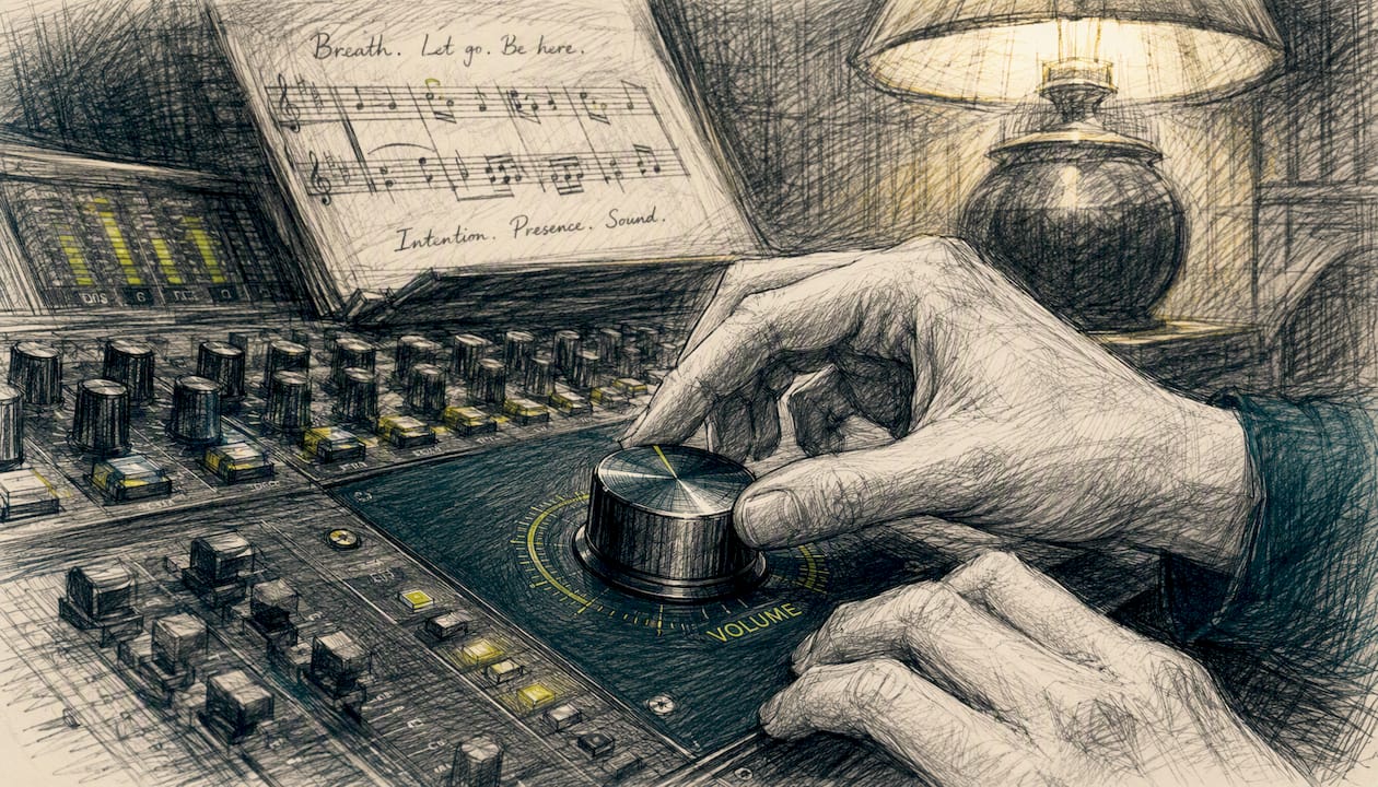 Hand adjusting audio volume knob
