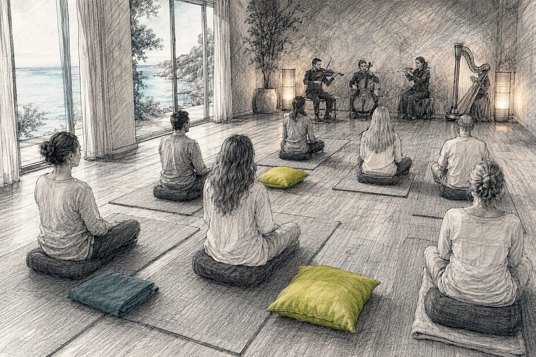 Sound bath class listening to orchestral music