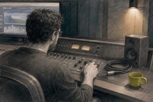 Engineer reviewing meditation music stems