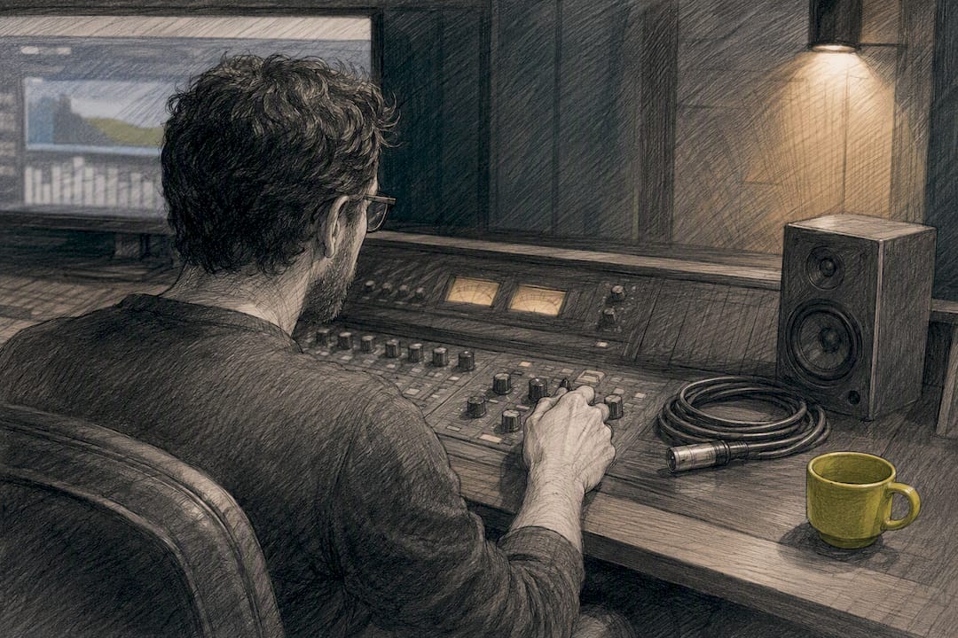Engineer reviewing meditation music stems