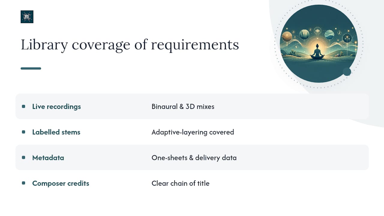 How does a curated orchestral library meet these requirements in practice? — overview diagram