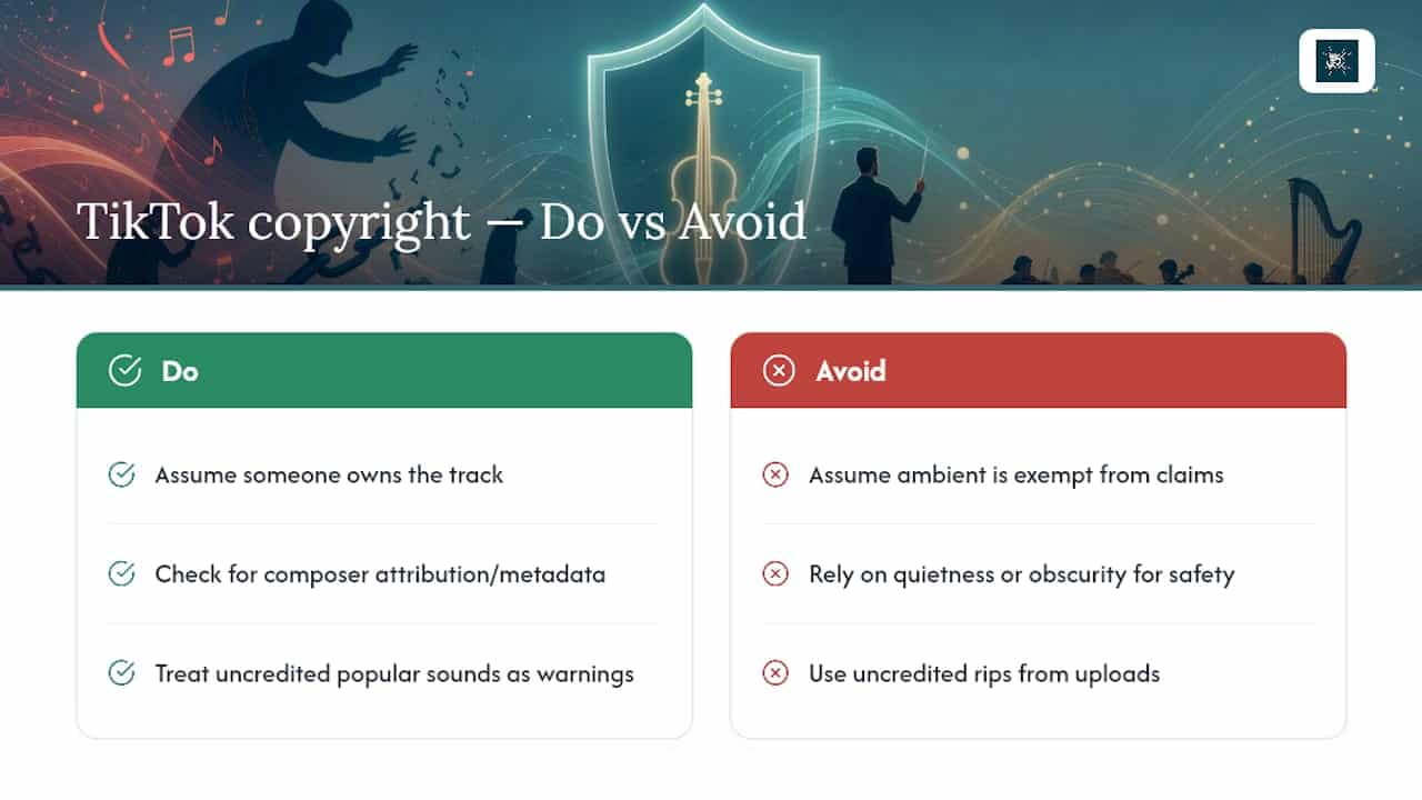 Vermeide TikTok-Ansprüche mit lizenzierten Orchestral-Tracks und Komponisten-Nachweis 1 TikTok's copyright rules don't treat meditation music differently — overview diagram