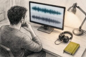 Producer reviewing two audio rights tracks