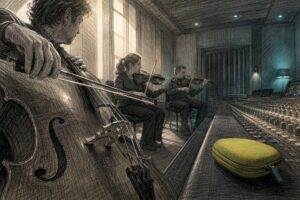 Producer shaping sustained orchestral ambient textures