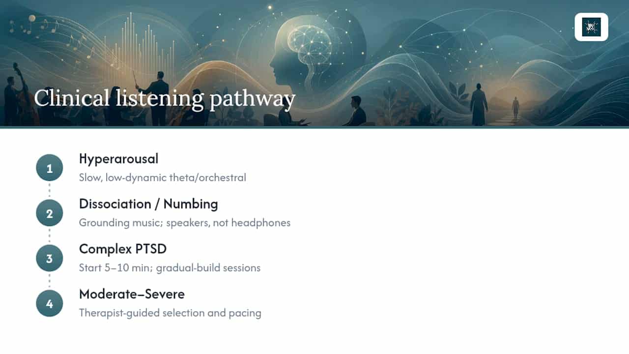 4–8 Hz Orchestral PTSD Music for Clinicians, Emery & Schneider 1 Clinical pathway for choosing PTSD music