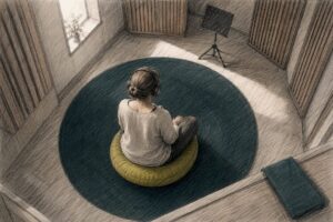 Practitioner listening to orchestral meditation