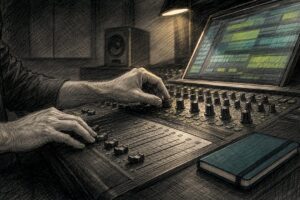 Engineer mixing spatial audio in studio