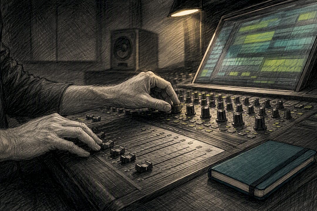 Engineer mixing spatial audio in studio