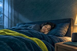 Person sleeping with sound masking nearby