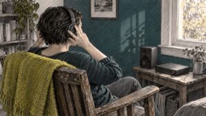 Woman listening to chakra meditation music
