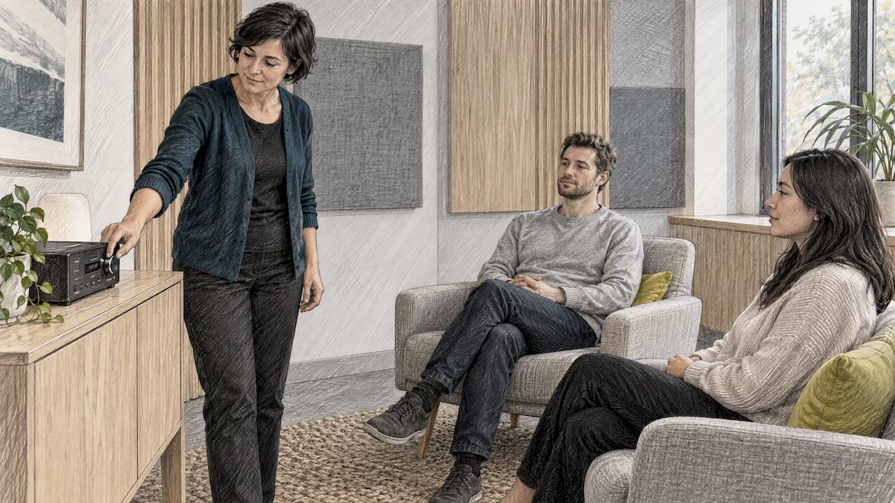Employees listening to orchestral wellness music