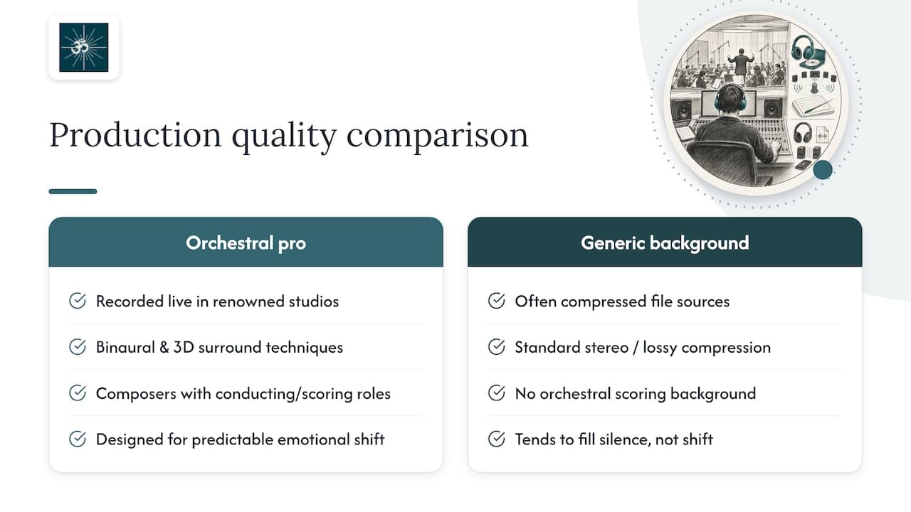 Why production quality matters: Orchestral Meditations, Robert Emery and Moritz Schneider — overview diagram