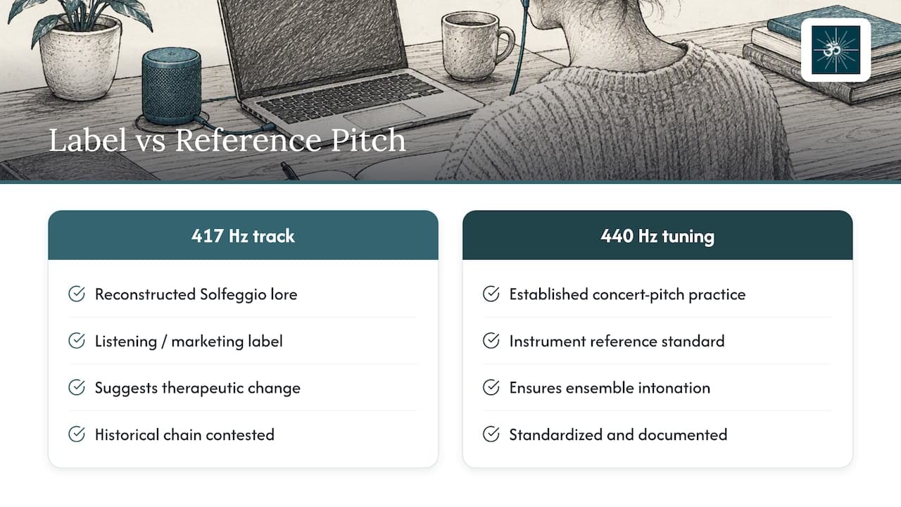417 Hz Meaning for Meditators: 6 Evidence Aware Listening Steps 1 417 Hz label versus 440 Hz concert tuning