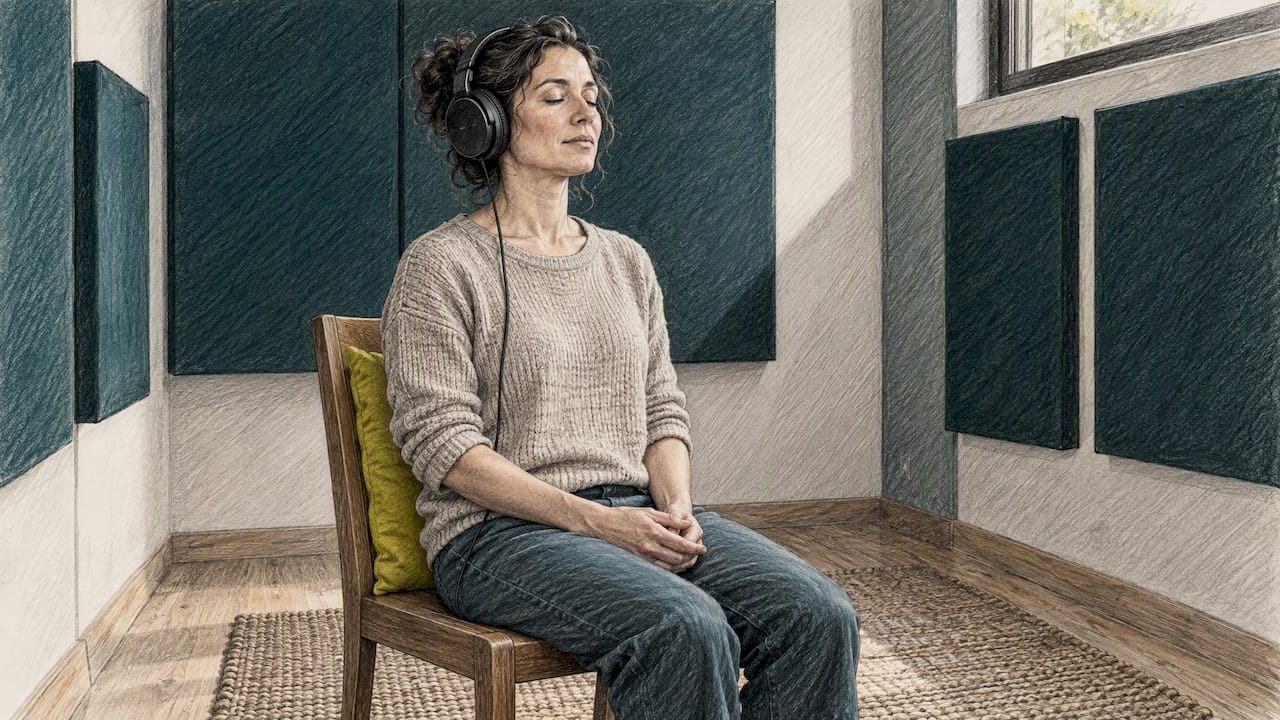 Meditation practitioner listening to 417 Hz audio