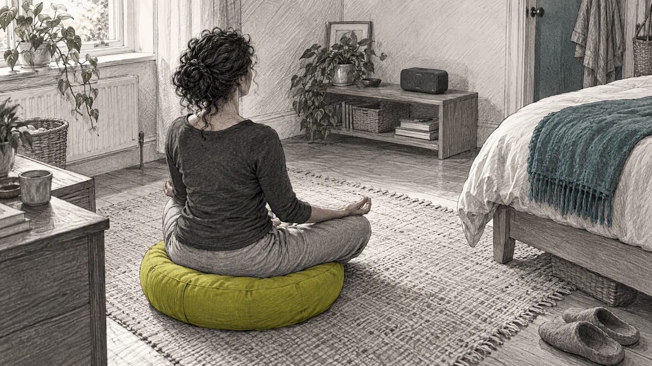 Meditator practising with orchestral music