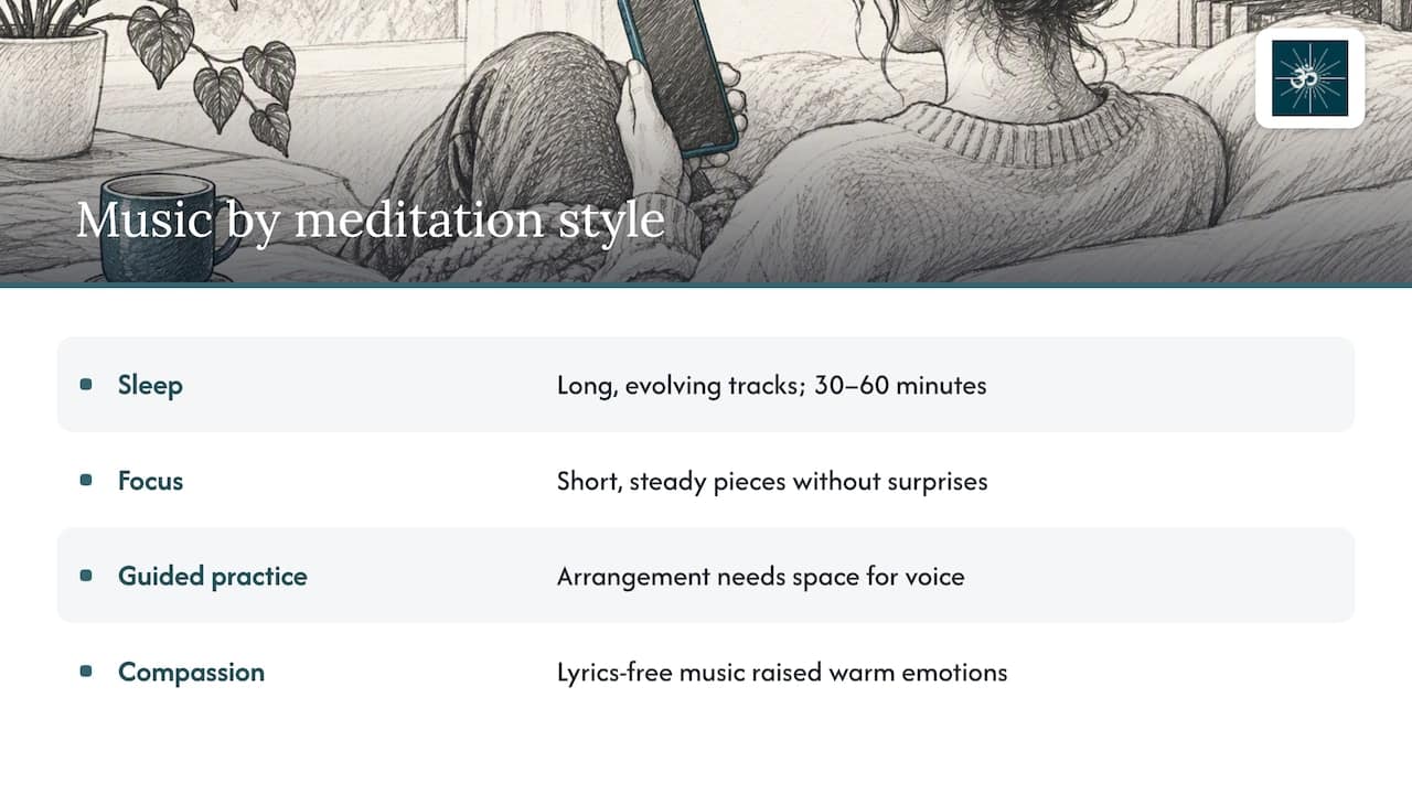 Meditationsmusik-Abonnements: Wissenschaft, 3D-Sound und Lizenzierung 2 Does the right subscription depend on your meditation style? — overview diagram