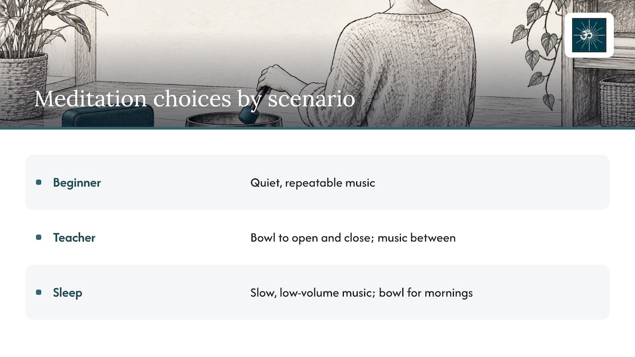 Singing Bowls vs Music: Which Helps You Meditate Better? 1 Three meditation scenarios matched with sound choices